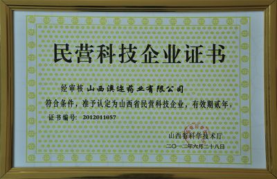 民營(yíng)科技企業(yè)證書(shū)